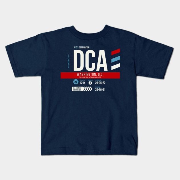 Vintage Washington DCA Airport Code Travel Day Retro Air Travel Kids T-Shirt by Now Boarding